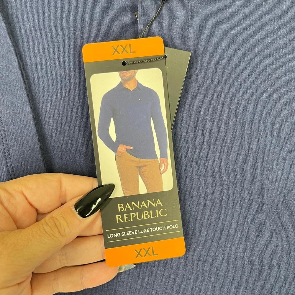 Banana Republic Luxe Touch‎ Business Casual Polo Shirt Mens XXL Blue Long Sleeve